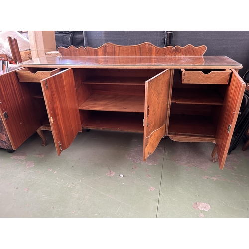 285 - Vintage 1940's Large Walnut Art Deco Two Tone 4-Door Buffet Unit (204 W. x 53 D. x 115cm H.)