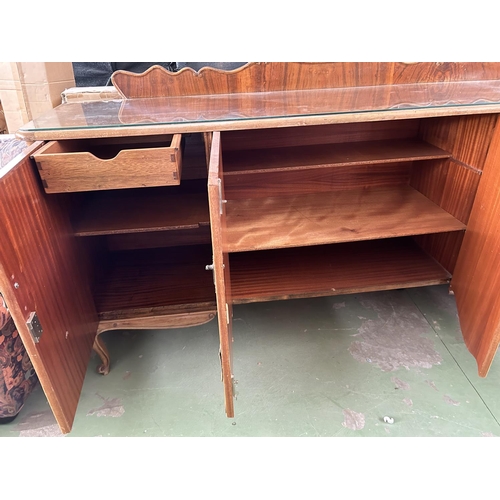 285 - Vintage 1940's Large Walnut Art Deco Two Tone 4-Door Buffet Unit (204 W. x 53 D. x 115cm H.)