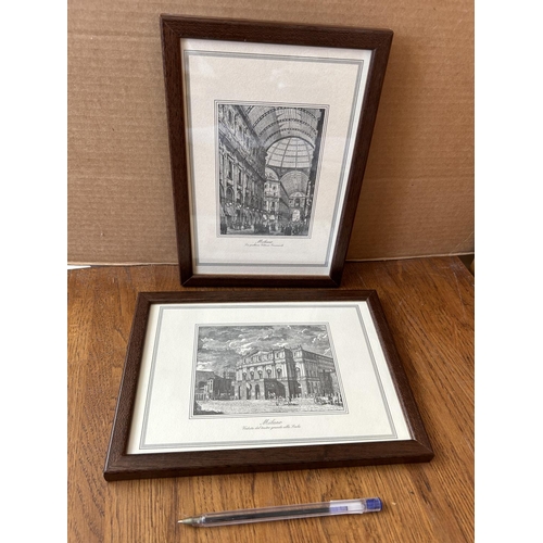 278 - x2 Milano Italy Antique Gravures in Frame