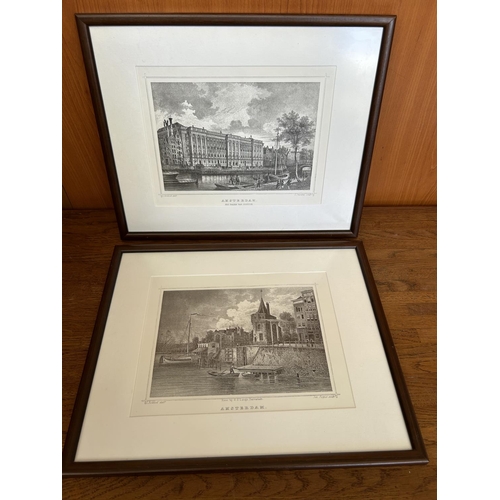 287 - x2 Amsterdam Holland Antique Gravures in Frame (37 x 30cm)