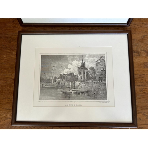 287 - x2 Amsterdam Holland Antique Gravures in Frame (37 x 30cm)