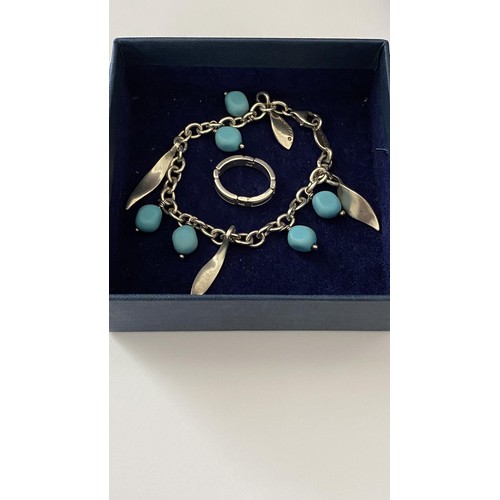 288 - Silver 925 Bracelet with Turquoise Stones and Silver Flexible Ring