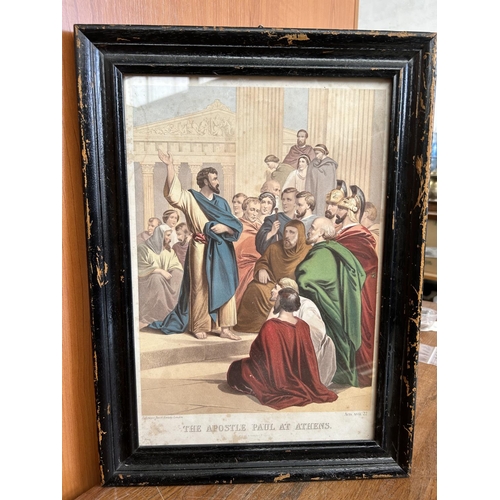 303 - Religious Trust Society London 'The Apostle Paul at Athens' Antique Religious Gravure (32 x 44cm)