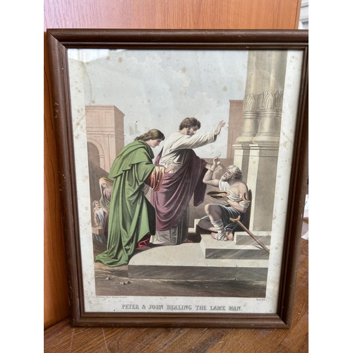 304 - Religious Trust Society London 'Peter & John Healing The Lame' Antique Religious Gravure (31 x 39cm)