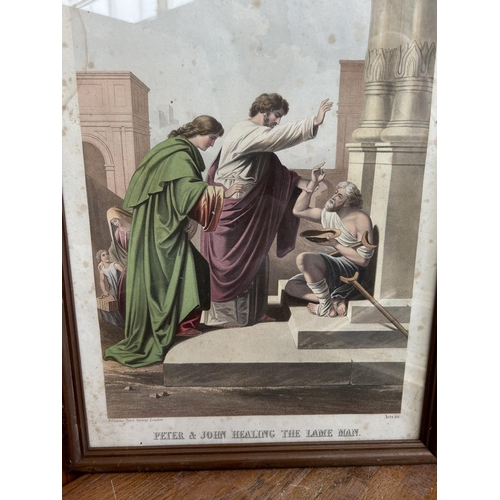 304 - Religious Trust Society London 'Peter & John Healing The Lame' Antique Religious Gravure (31 x 39cm)