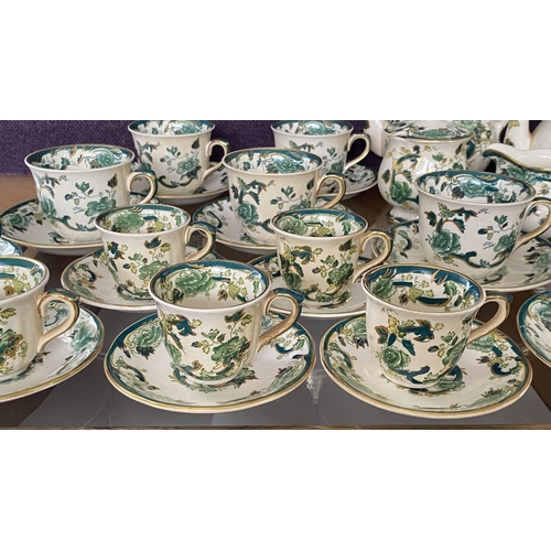 328 - Antique Mason's Ironstone Chartreuse 42-Piece Tea/Coffee Set