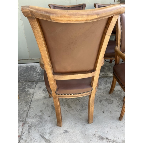 343 - x6 Wooden Dining Armchairs Upholstered in Brown Leather