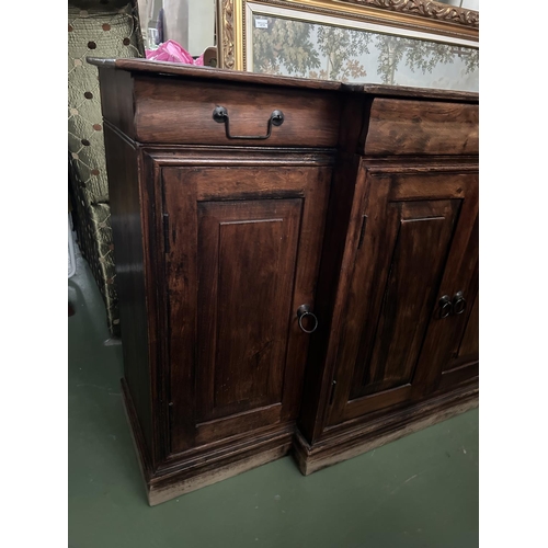 370 - Rustic 4-Door Sideboard with 3 Top Drawers in Solid Teak Wood (150 W. x 44 D. x 89cm H.)