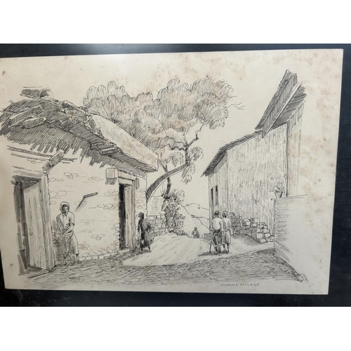 394 - Antique Gravure of Cyprus Village in Frame (49 x 39cm)