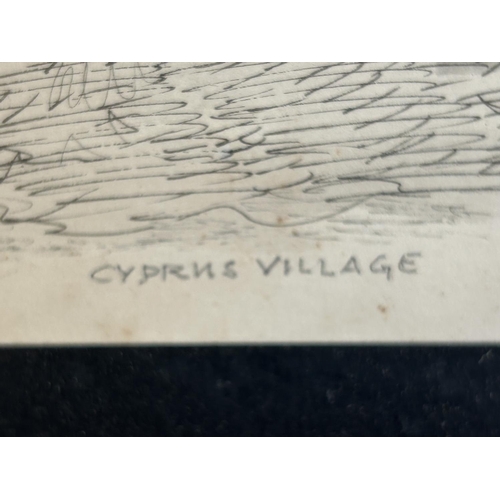 394 - Antique Gravure of Cyprus Village in Frame (49 x 39cm)