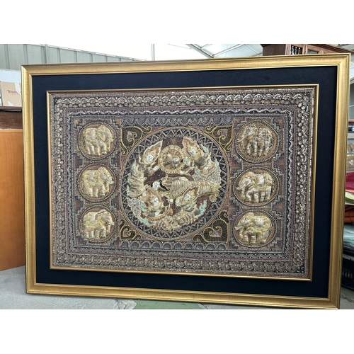 413 - Vintage Extra Large Burmese Kalaga Tapestry in Frame (121 x 161cm)