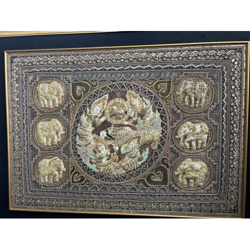 413 - Vintage Extra Large Burmese Kalaga Tapestry in Frame (121 x 161cm)