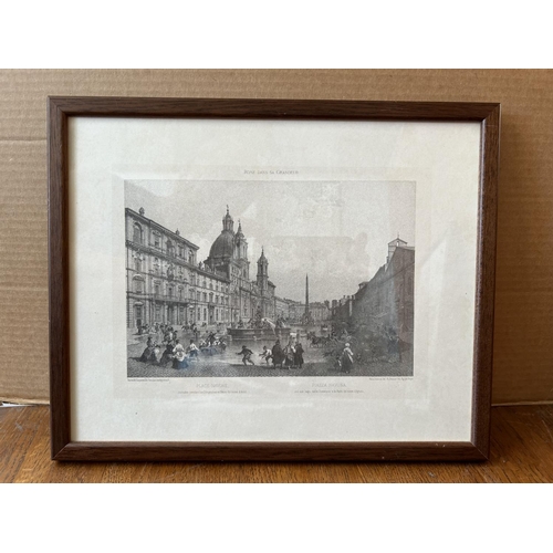 424 - x2 Rome Italy Antique Gravures in Frame (32 x 26cm)