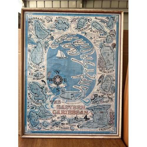 443 - Large Vintage Framed Print of 'The Eastern Caribbean' (53 x 67cm)