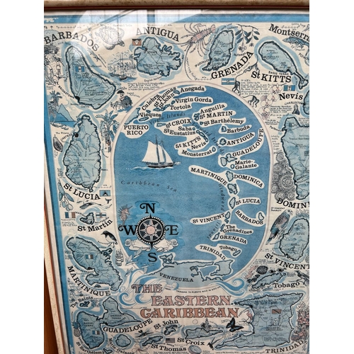 443 - Large Vintage Framed Print of 'The Eastern Caribbean' (53 x 67cm)