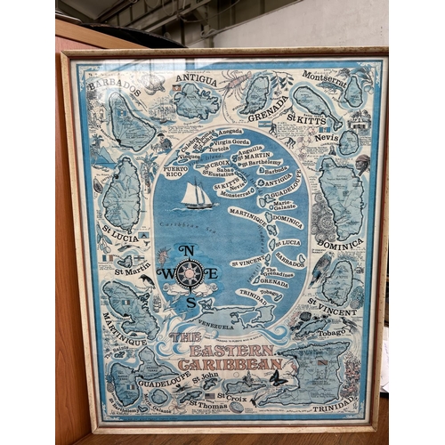 443 - Large Vintage Framed Print of 'The Eastern Caribbean' (53 x 67cm)