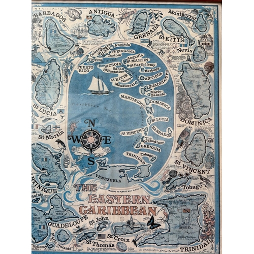 443 - Large Vintage Framed Print of 'The Eastern Caribbean' (53 x 67cm)