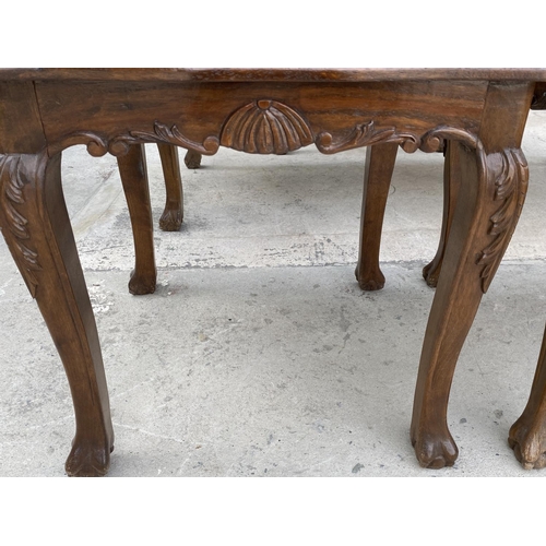 444 - Pair of Vintage Walnut Side Tables with Carvings and Glass Protective Top