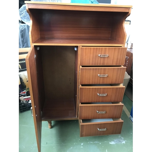 450 - Vintage Mid Century Men's Wardrobe with 5 Drawers (100 W. x 48 D. x 155cm H.)