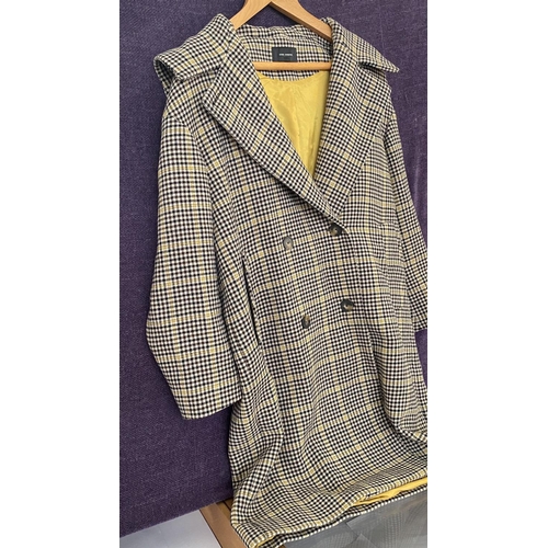 462 - Co-Copine Bielorussie Double-Breasted Check Coat with Hood (Oversized Cut) Size M