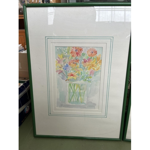 468 - x2 Watercolor Still Life Framed Paintings Signed 'Chris' (51 x 71cm/each)