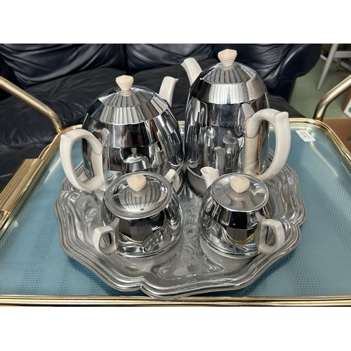 472 - Vintage 1930's Art Deco Headmaster Insulated Tea and Coffee Set Chrome and Ceramic