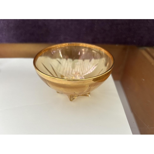 104 - x2 Vintage Thin Muslin Glass Cognac-Colored Bonbonieres and Small Glass Bowl