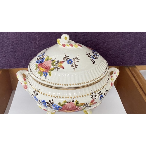 144 - Martan Marked 669/MO Footed Floral Soup Tureen with Spoon (Matching Previous Lot)