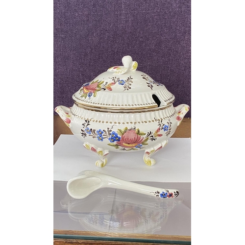 144 - Martan Marked 669/MO Footed Floral Soup Tureen with Spoon (Matching Previous Lot)