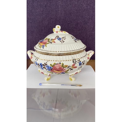 144 - Martan Marked 669/MO Footed Floral Soup Tureen with Spoon (Matching Previous Lot)