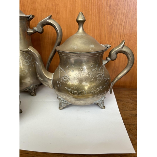 291 - Vintage Engraved EPNS 4-Piece Tea Set