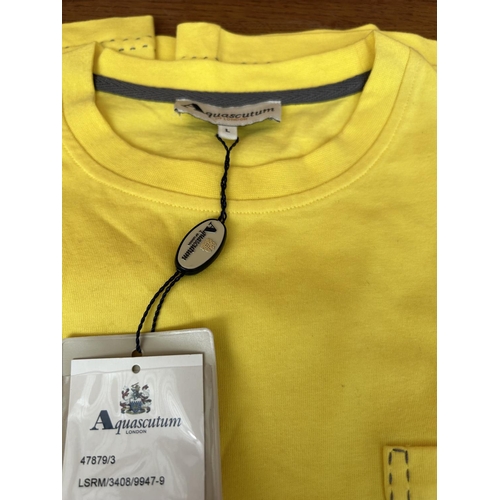 156 - Aquascutum London Keenan Men's Yellow/Grey K/Shirt Size L Reg. (Unused)