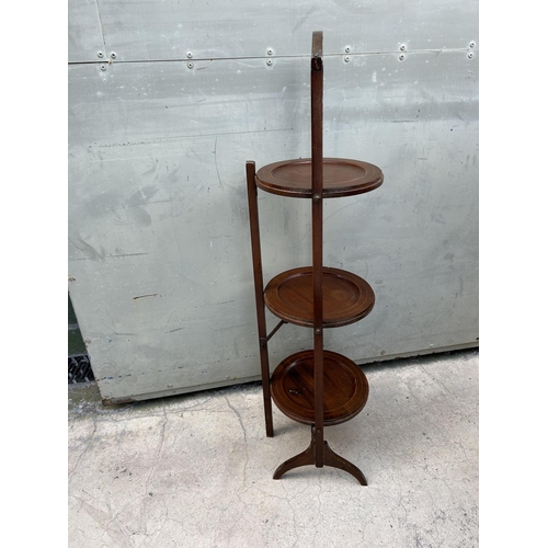 15 - Vintage Wooden Folding 3 Tier Afternoon Tea Stand (90cm H.)