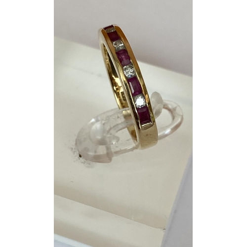 151 - Rare Find Vintage Solid 18ct Diamond Ruby Half Hoop Ring