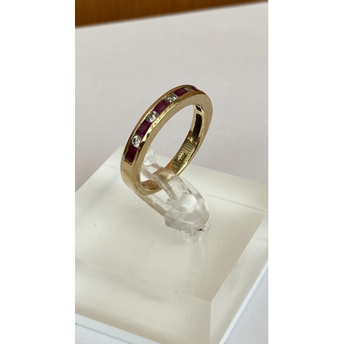 151 - Rare Find Vintage Solid 18ct Diamond Ruby Half Hoop Ring