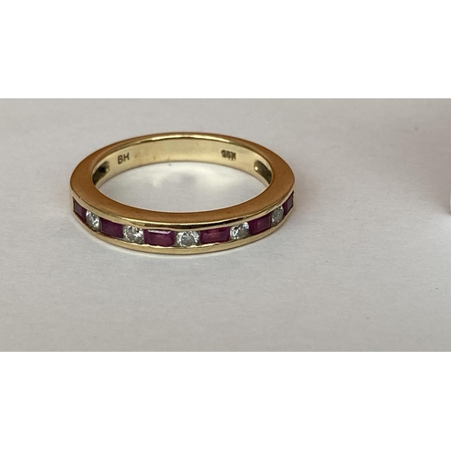 151 - Rare Find Vintage Solid 18ct Diamond Ruby Half Hoop Ring