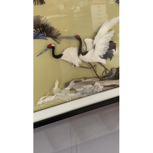 202 - Japanese Art Delicate Hand Embroidered Cranes (46 x 31cm)