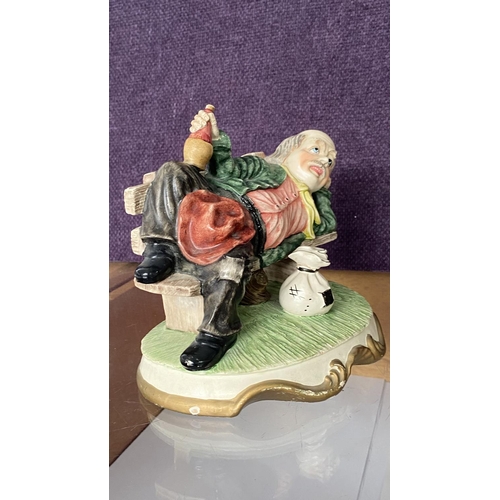 30 - Vintage Capodimonte Style Artwork of Drunken Sitting on Park Bench, Marked Ref. 275