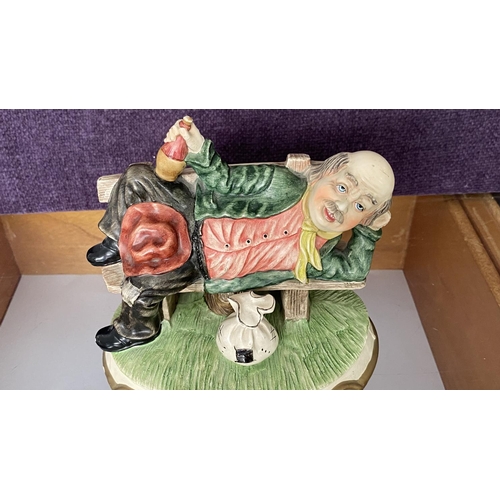 30 - Vintage Capodimonte Style Artwork of Drunken Sitting on Park Bench, Marked Ref. 275