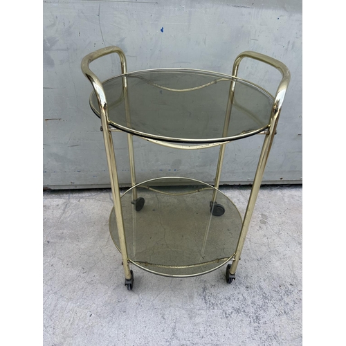 50 - Vintage Metal Glass Top 2-Tier Trolley (Little Rusty)