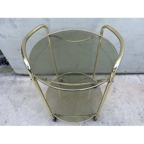 50 - Vintage Metal Glass Top 2-Tier Trolley (Little Rusty)