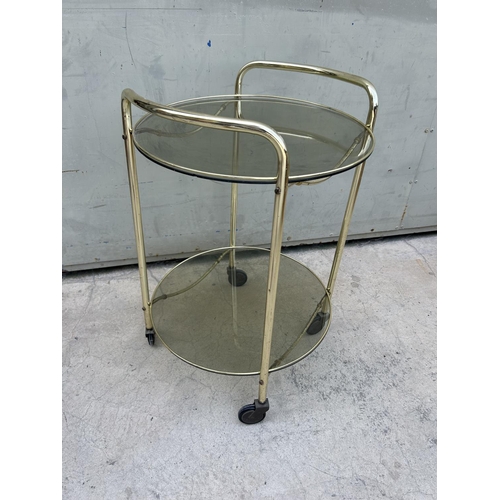 50 - Vintage Metal Glass Top 2-Tier Trolley (Little Rusty)