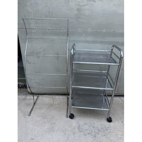 51 - Vintage Metal 3-Tier Kitchen Trolley Together with Bedroom Cloth Rack (Little Rusty)