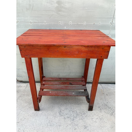 86 - Vintage Red Wooden 2-Tier Garden BBQ Table (76 W. x 48 D. x 78cm H.)