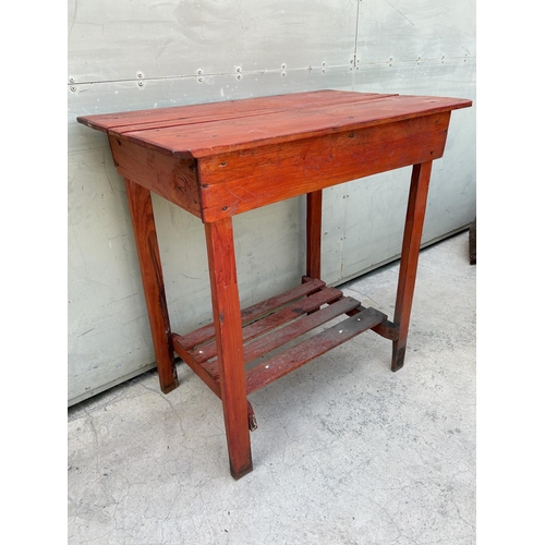 86 - Vintage Red Wooden 2-Tier Garden BBQ Table (76 W. x 48 D. x 78cm H.)