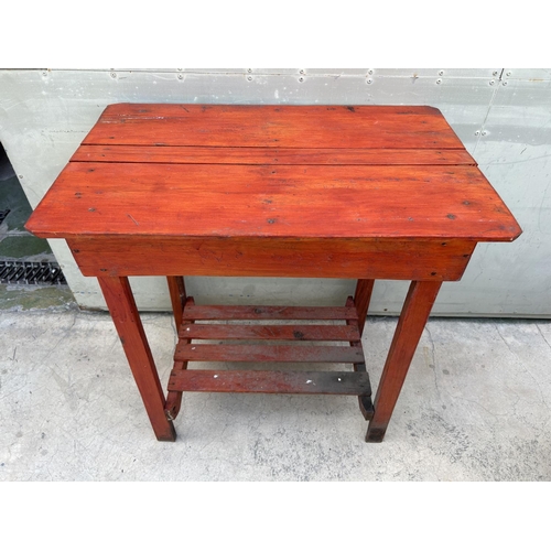 86 - Vintage Red Wooden 2-Tier Garden BBQ Table (76 W. x 48 D. x 78cm H.)