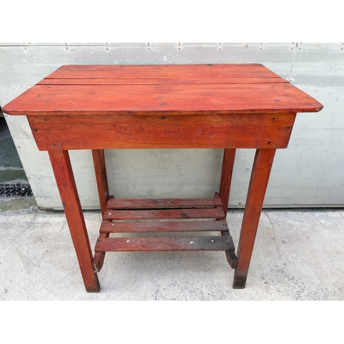 86 - Vintage Red Wooden 2-Tier Garden BBQ Table (76 W. x 48 D. x 78cm H.)