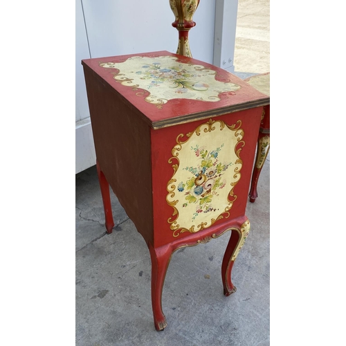 196 - Vintage 1950's Bedroom Furniture Painted in Red with Venetian Style Decorations To Include Free Stan... 