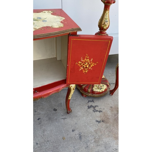 196 - Vintage 1950's Bedroom Furniture Painted in Red with Venetian Style Decorations To Include Free Stan... 