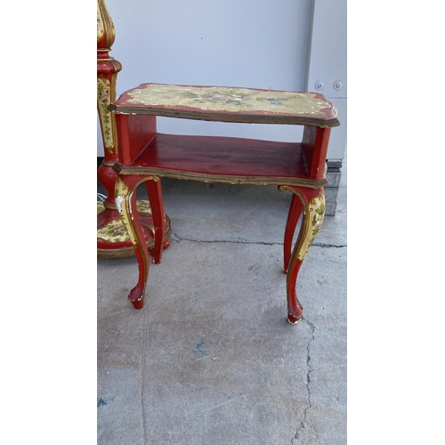 196 - Vintage 1950's Bedroom Furniture Painted in Red with Venetian Style Decorations To Include Free Stan... 